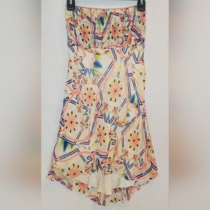 Diane Von Furstenberg Silk Dress Strapless Tube Top  Cream Blue Pale Pink SZ 8